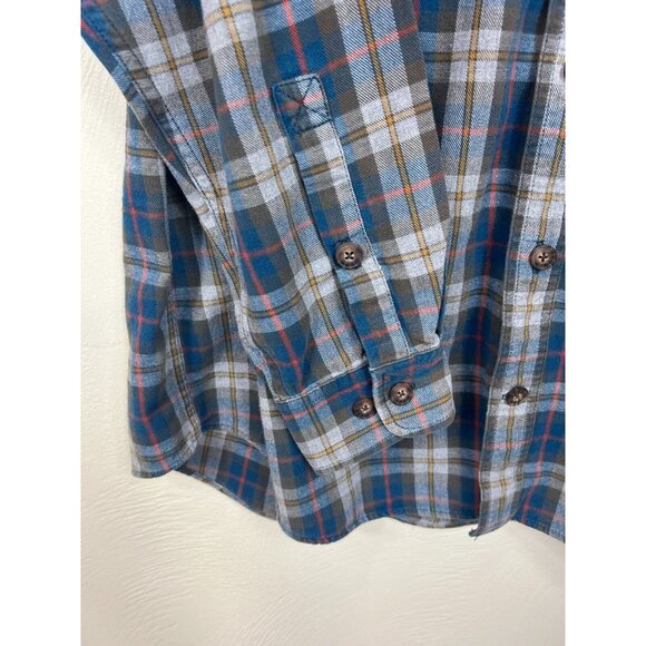 Duluth Trading Mens Blue Gray Red Plaid Button Down Flannel Size Large Outdoor - Picture 3 of 12